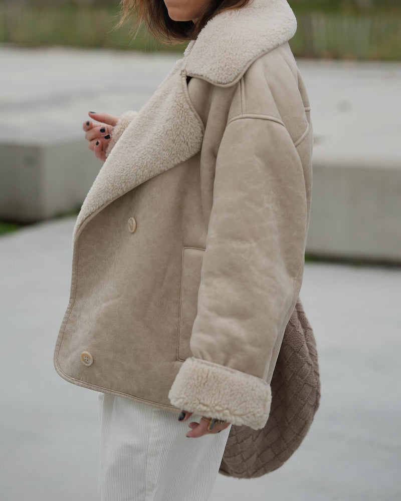 Women's Vegan Leather Jacket | Faux Shearling Lining & Relaxed Fit