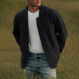Men’s Wool Blend Cardigan Jacket – Lightweight Knitted Outerwear with Pockets