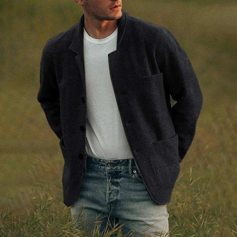 Men’s Wool Blend Cardigan Jacket – Lightweight Knitted Outerwear with Pockets