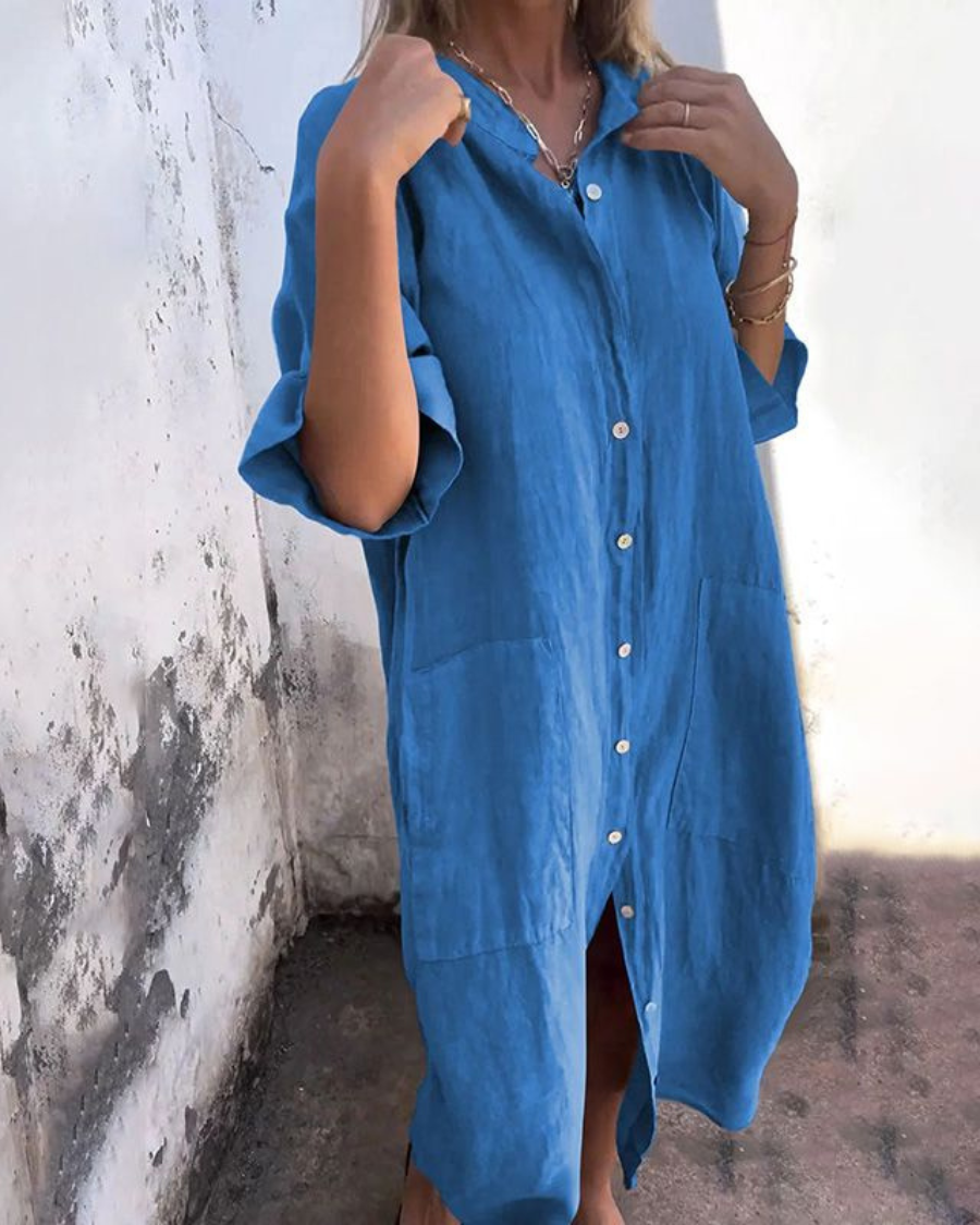 Vestito camicia midi casual elegante da donna - Abito estivo leggero e traspirante