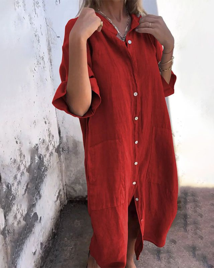 Vestito camicia midi casual elegante da donna - Abito estivo leggero e traspirante