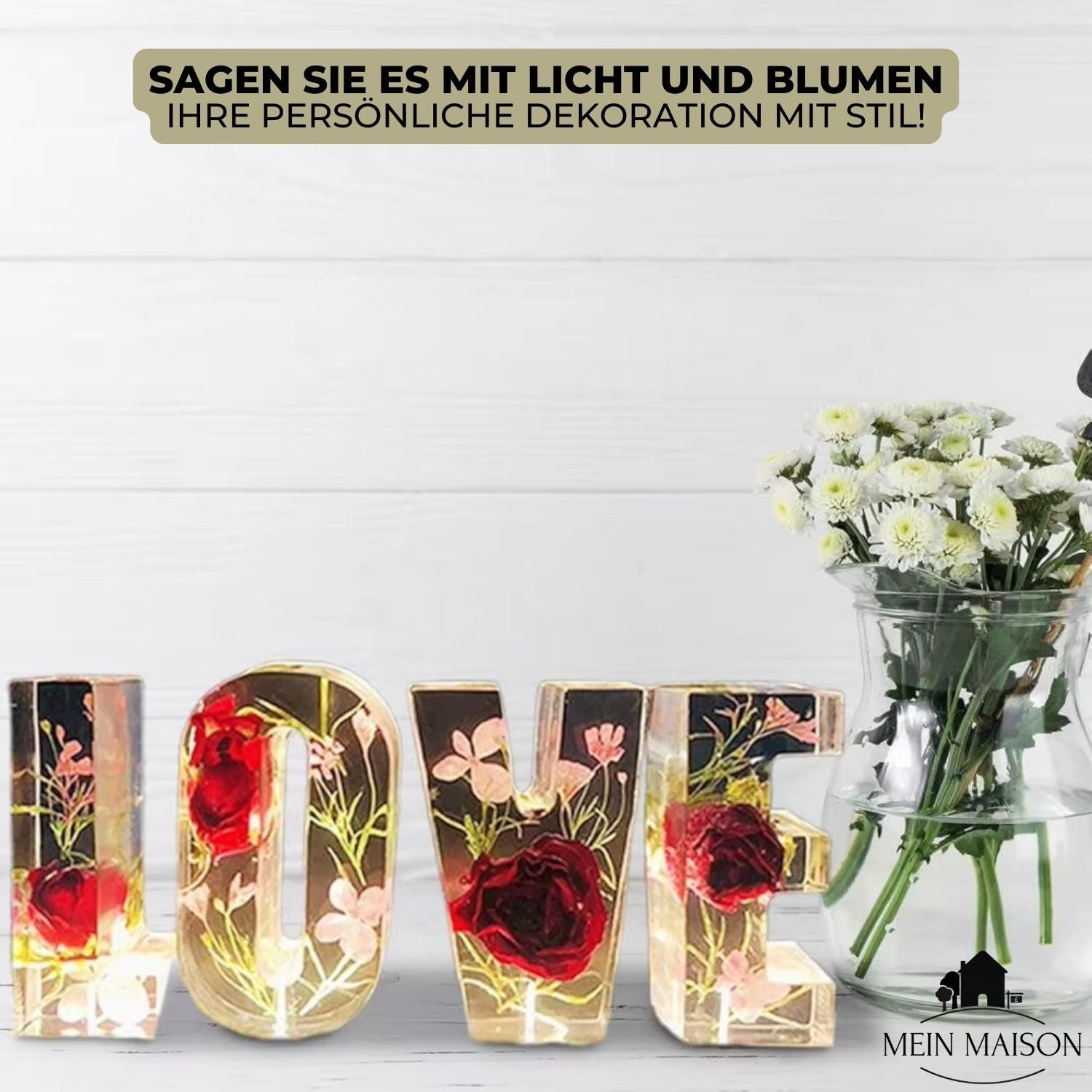 FloraLetter – pryskyřicová lampa s květinami ve tvaru písmen abecedy