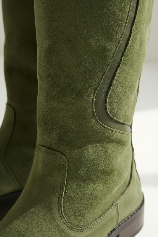 Buckle Suede Lug Sole Knee High Boots