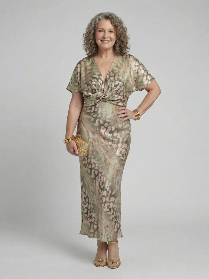 Abstract Print Twist Waist Midi Dress