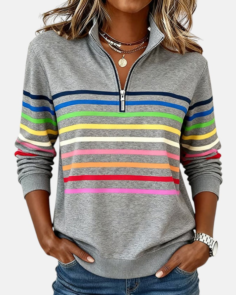 Rainbow Striped Zip Sweatshirt