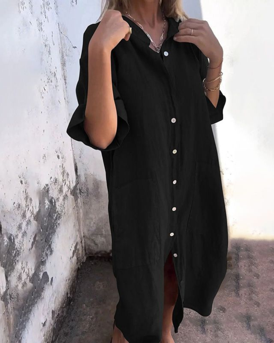 Vestito camicia midi casual elegante da donna - Abito estivo leggero e traspirante
