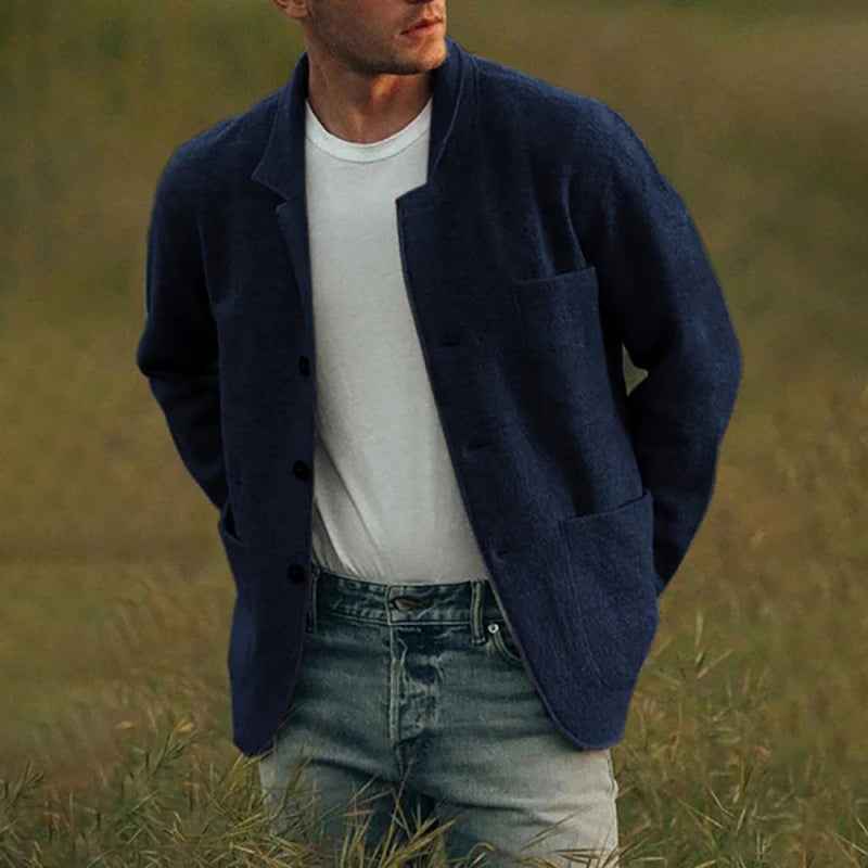 Men’s Wool Blend Cardigan Jacket – Lightweight Knitted Outerwear with Pockets