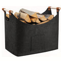 Felt Firewood Basket - Foldable, 55L Volume, Wooden Handles & Leather Details - Dark Gray