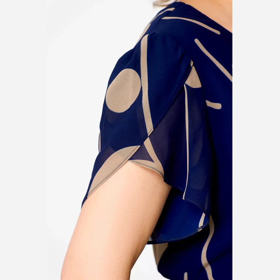 Navy Polka Dot Print Chiffon Midi Dress