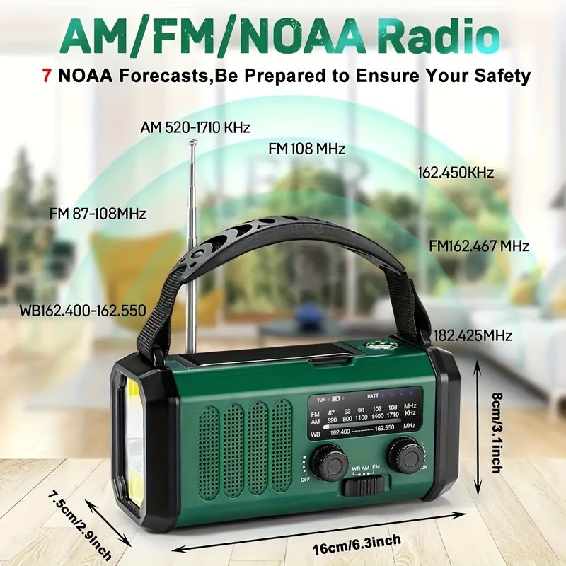 Nouzové rádio s powerbankou 10 000 mAh | Solární, s ruční kličkou a USB-C | LED světlo, SOS alarm a kompas | AM/FM/NOAA