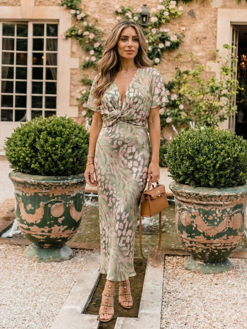 Abstract Print Twist Waist Midi Dress