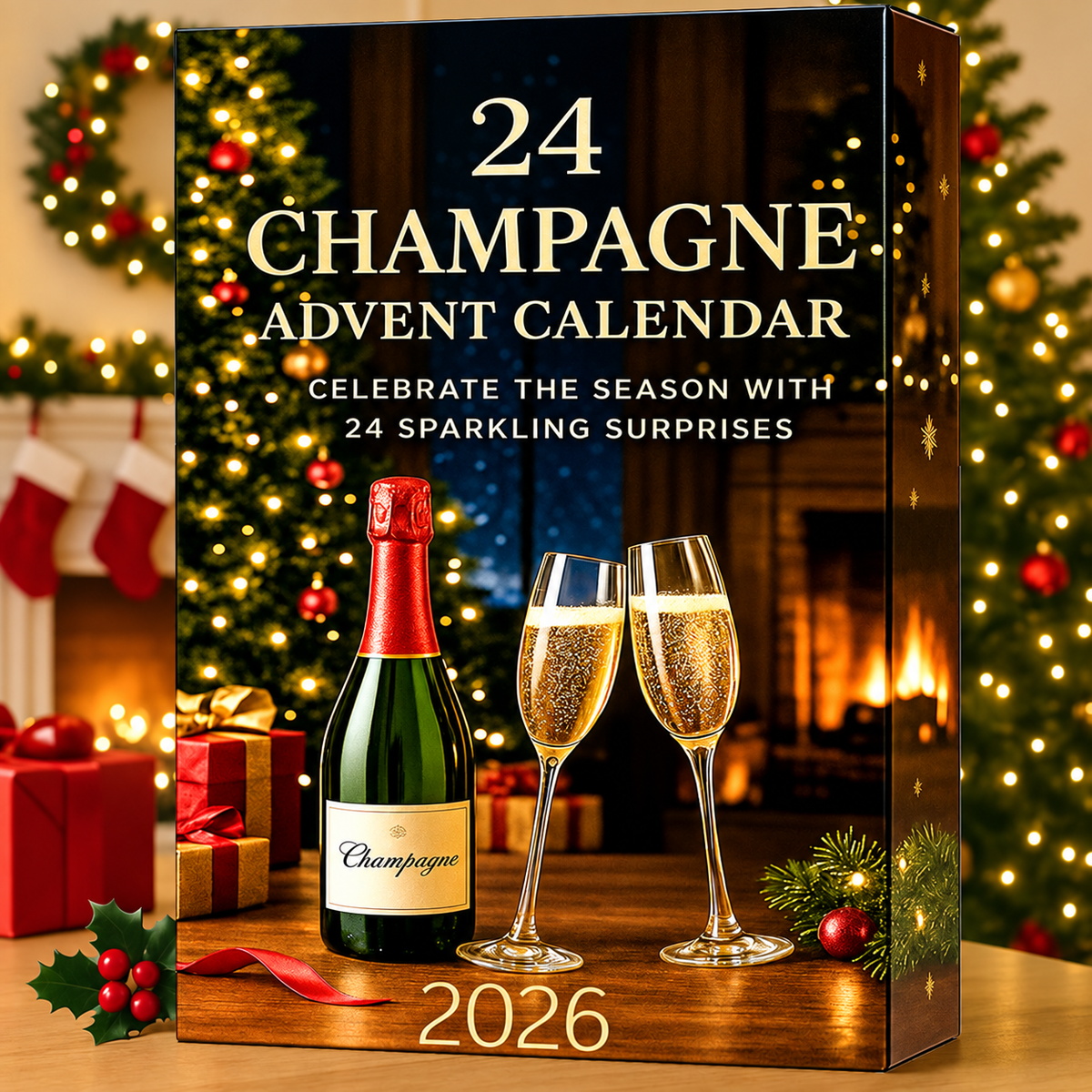 24 Day Champagne Advent Calendar 2026 - Decorative Mini Bottle Countdown Set - Festive Bar Cart Holiday Gift Box for Adults