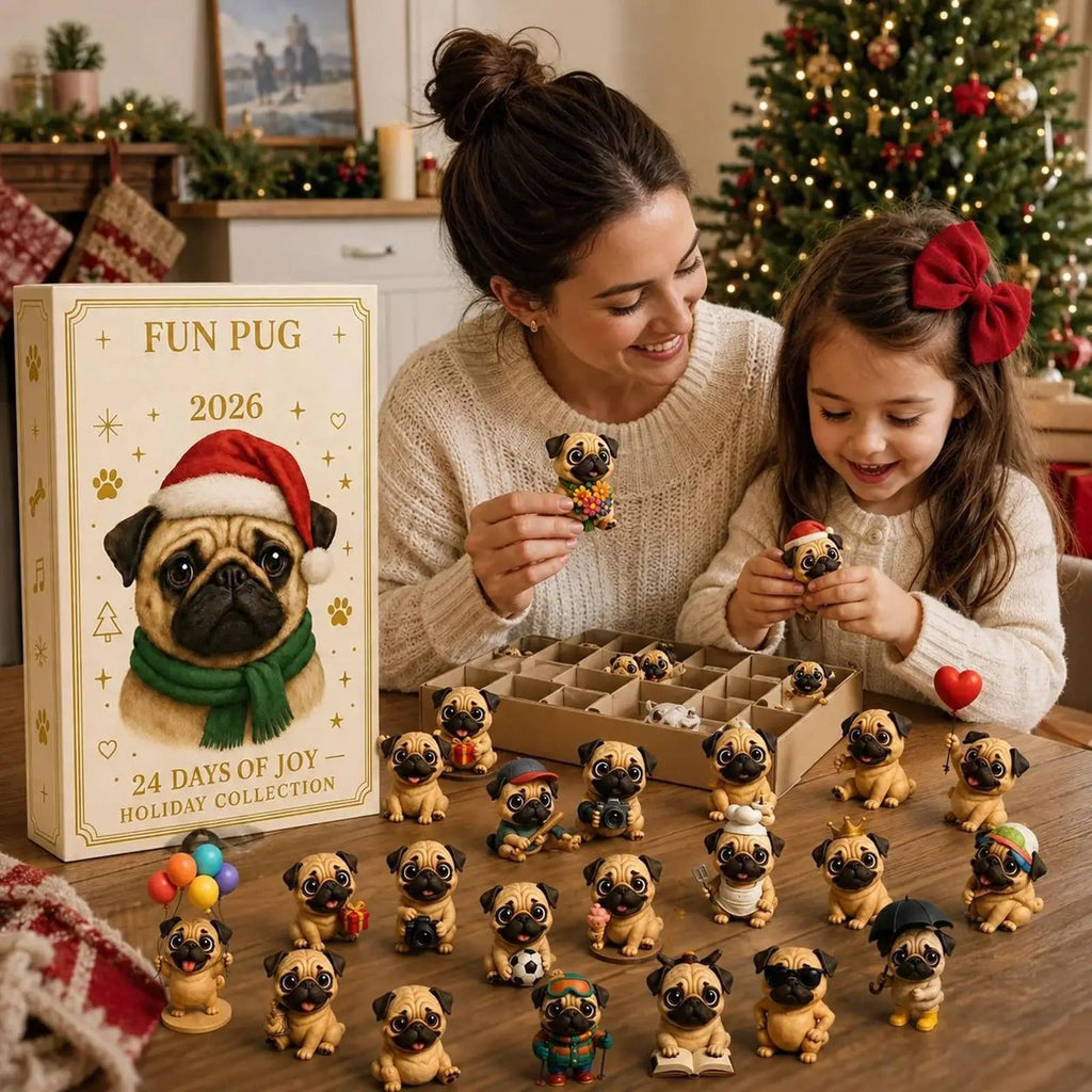 Pug Christmas Countdown Calendar 2026 24 Days Mini Dog Figurine Advent Festive Decoration Party Supplies Stockings Office Table Living Room