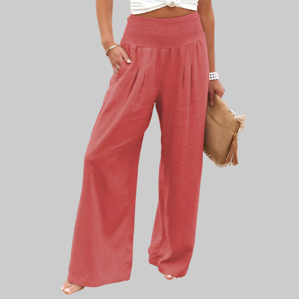 Women's High-Waisted Stretch Linen Trousers