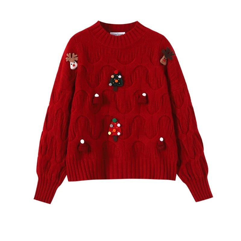 Women's V-Neck Knit Sweater with Large Bow – Elegant Batwing Sleeve Pullover