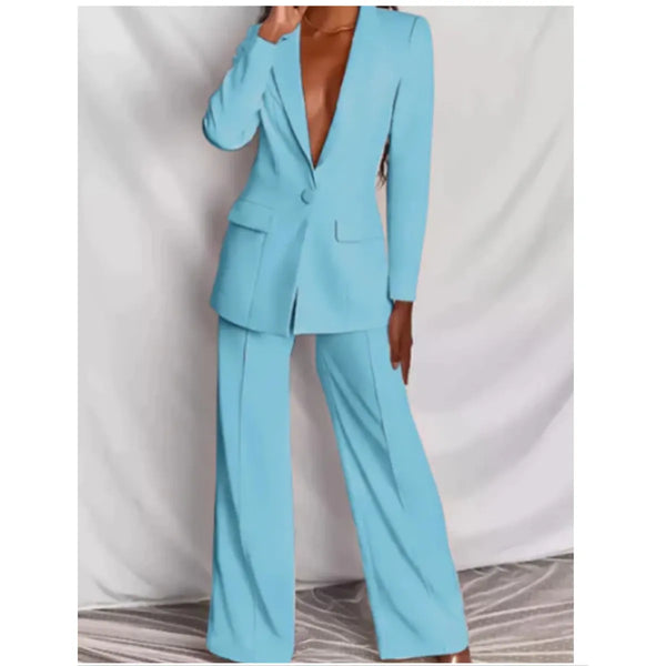 Women's Blazer and Trouser Set - Versatile White Pairing for Any Occasion