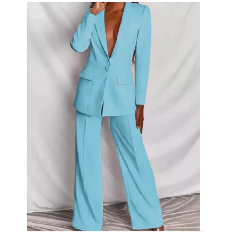 Women's Blazer and Trouser Set - Versatile White Pairing for Any Occasion