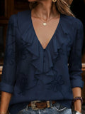 Vintage Floral Frill V-Neck Shirt