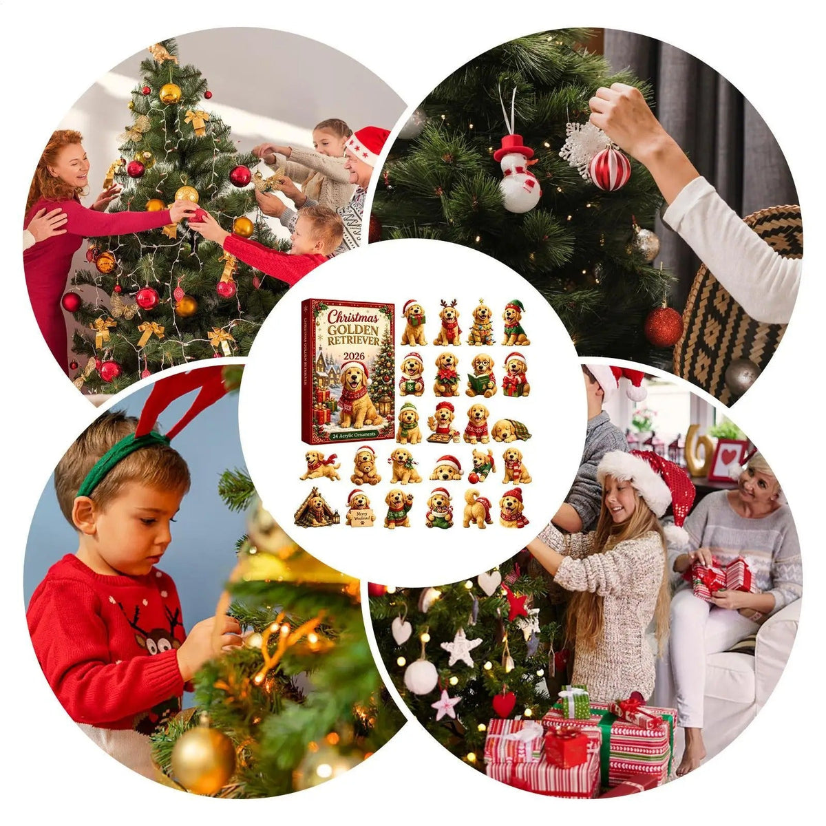 2026 Christmas Advent Calendar Cute American Golden Retriever Pendant 24-day countdown calendar 2D Christmas tree dog pendant