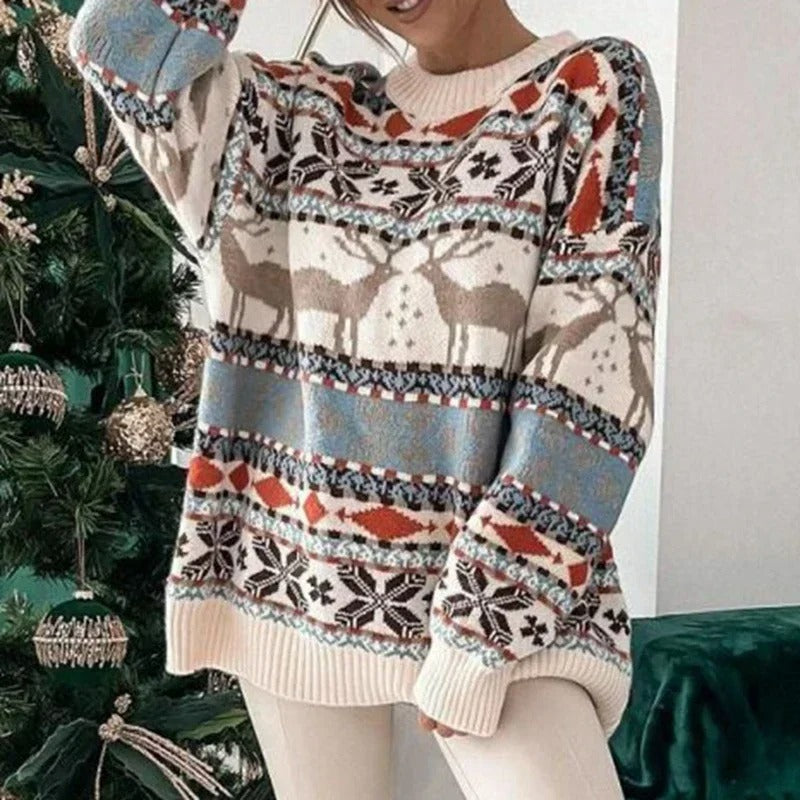 Women's Oversized Christmas Sweater – Y2K Nordic Geometric Pattern Chunky Knit Pullover