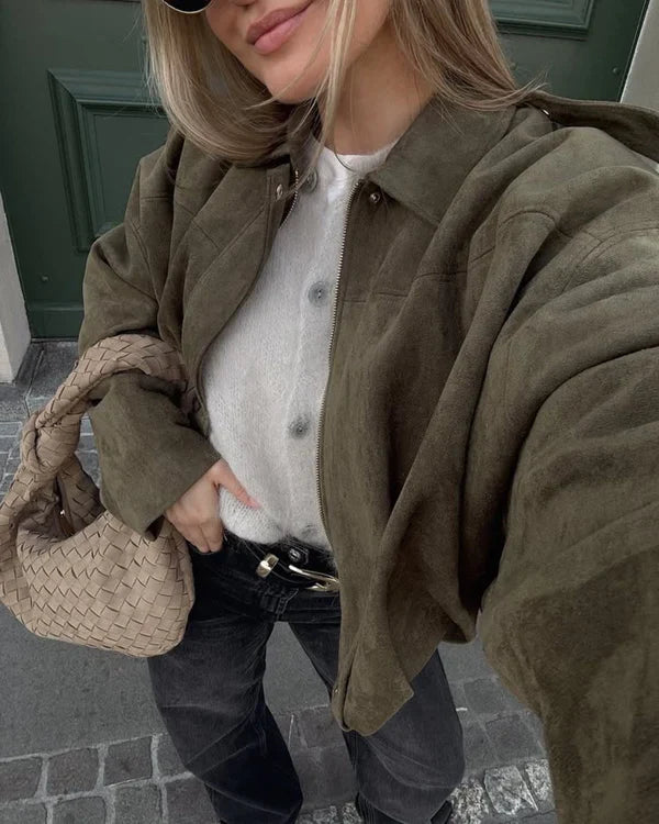 Women’s Suede Bomber Jacket | Relaxed Fit & Lightweight | Spring & Everyday Wear