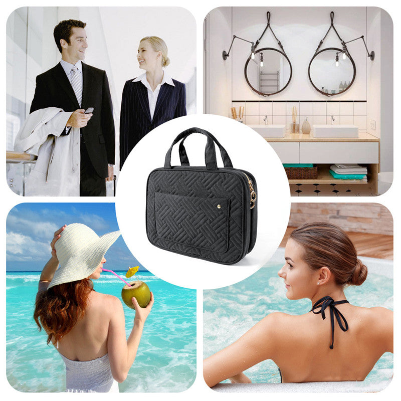 Compact Travel Cosmetic Organizer | Water-Resistant with 4 Compartments & 360° Hook | For Men & Women