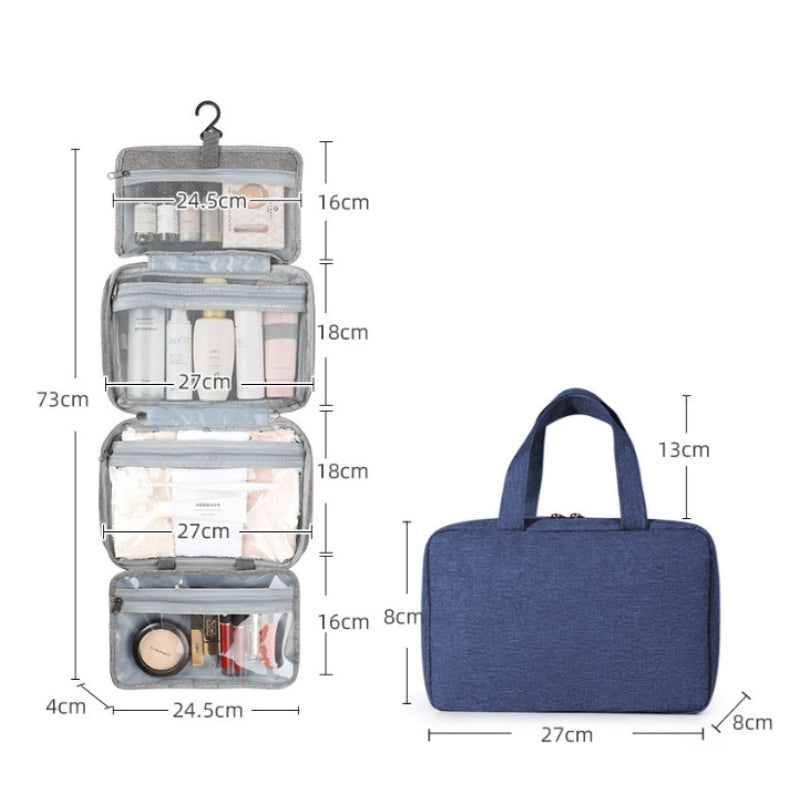 Compact Travel Cosmetic Organizer | Water-Resistant with 4 Compartments & 360° Hook | For Men & Women