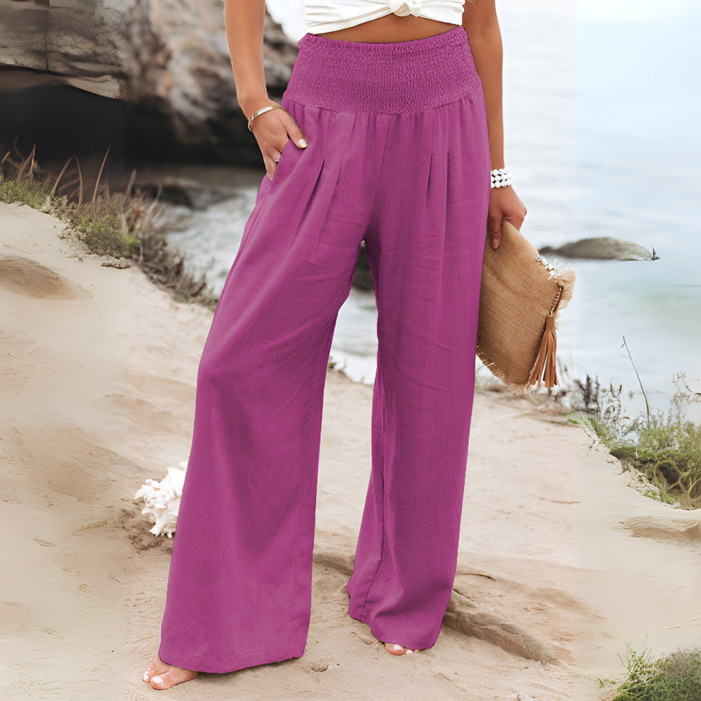 Women's High-Waisted Stretch Linen Trousers