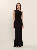 Women’s Silk Blend Maxi Dress | One-Shoulder Pleated Evening Gown