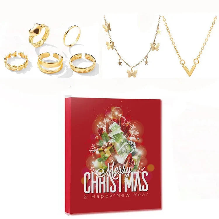 Jewelry Advent Calendar with 24 Pieces of Gold and Silver Finished Necklaces Bracelets and Earrings Holiday Countdown Gift