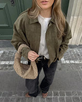 Women’s Suede Bomber Jacket | Relaxed Fit & Lightweight | Spring & Everyday Wear