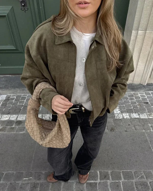 Women’s Suede Bomber Jacket | Relaxed Fit & Lightweight | Spring & Everyday Wear