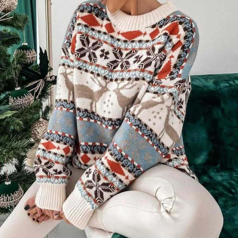 Women's Oversized Christmas Sweater – Y2K Nordic Geometric Pattern Chunky Knit Pullover