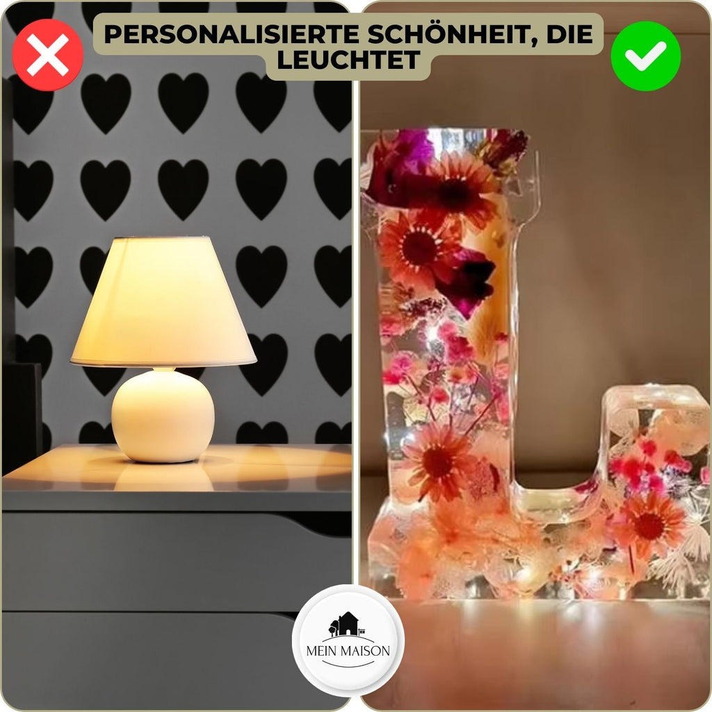 FloraLetter – pryskyřicová lampa s květinami ve tvaru písmen abecedy