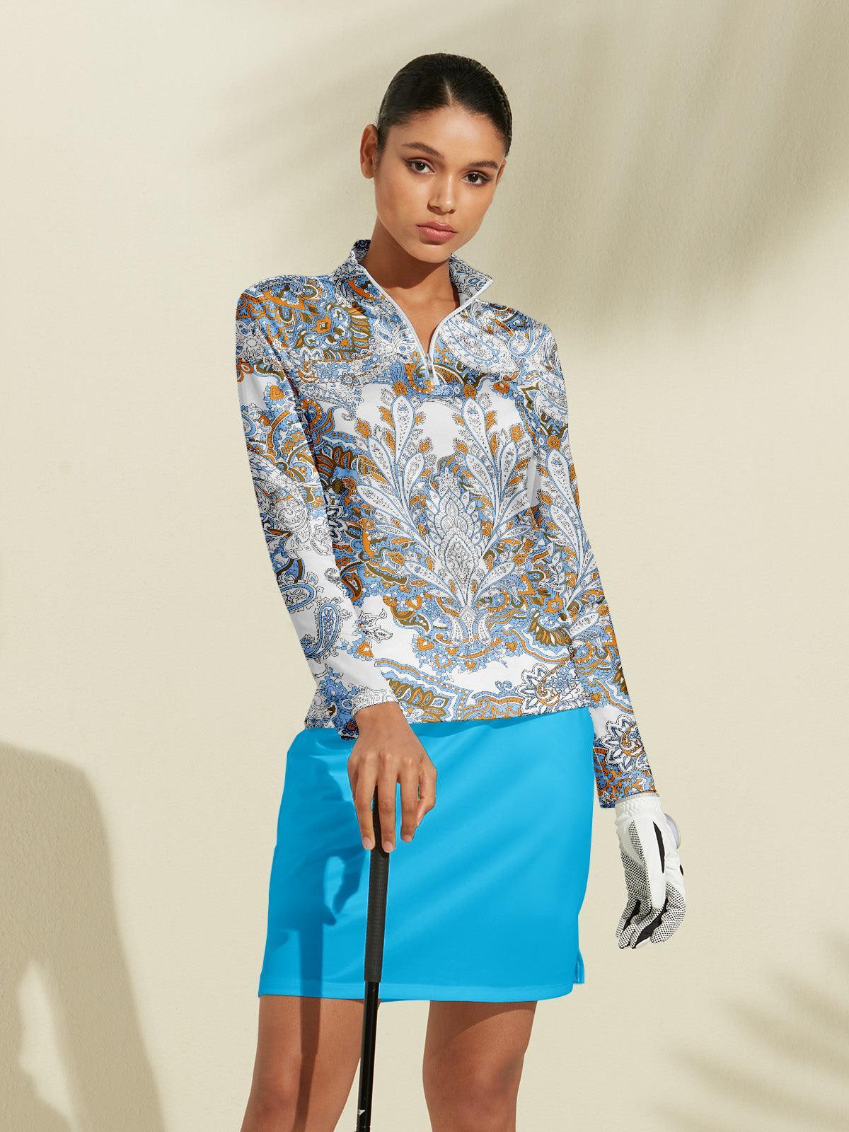 Pullover da golf leggero da donna con mezza zip e protezione UPF50