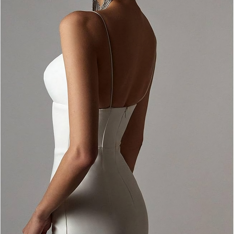 Women's V-Neck Spaghetti Strap Bodycon Dress – Flattering Fit for Weddings & Parties
