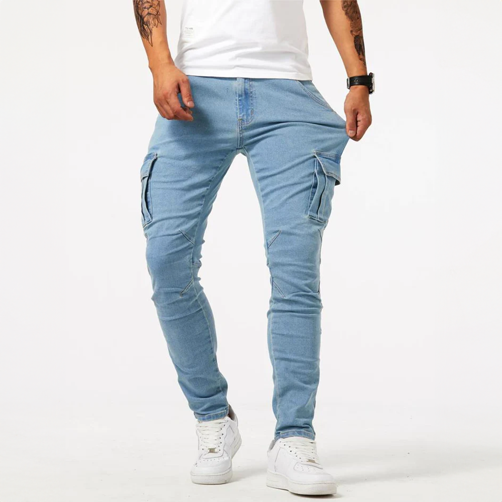 Jeans cargo elasticizzati da uomo – Pantaloni denim casual a taglio slim
