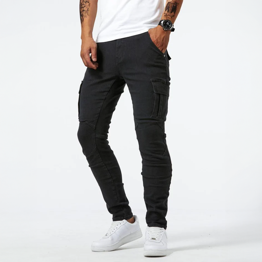 Jeans cargo elasticizzati da uomo – Pantaloni denim casual a taglio slim