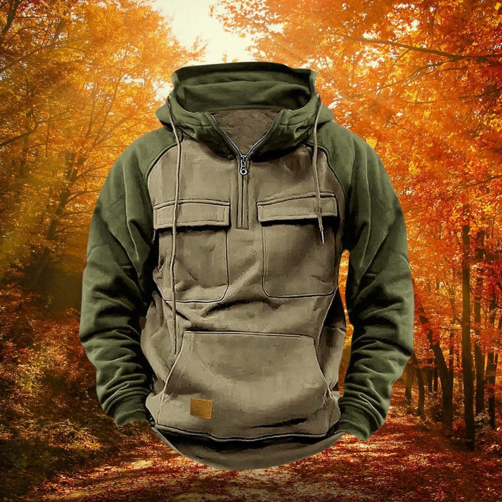 Color Block Outdoor Hoodie  Quarter Zip Cotton Blend Design - Detailed view