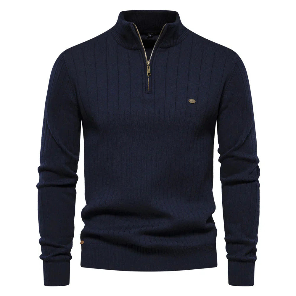 Mens Quarter Zip Sweater  Ribbed Knit Classic Design - Product detail 10