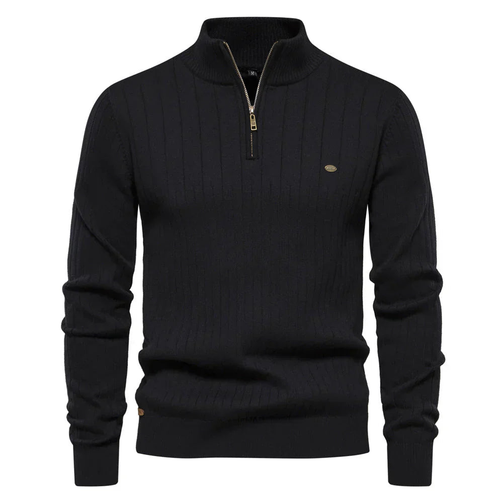 Mens Quarter Zip Sweater  Ribbed Knit Classic Design - Product detail 6
