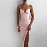 Women's V-Neck Spaghetti Strap Bodycon Dress – Flattering Fit for Weddings & Parties