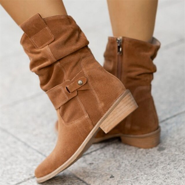 Suede Ankle Boots  Slouchy Western Mid-Calf Design - Product detail 5