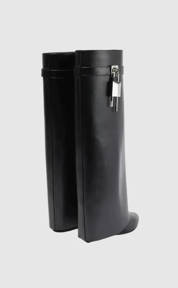 Modern Wedge Boots  Black Vegan Leather With Lock Detail - Product detail 6