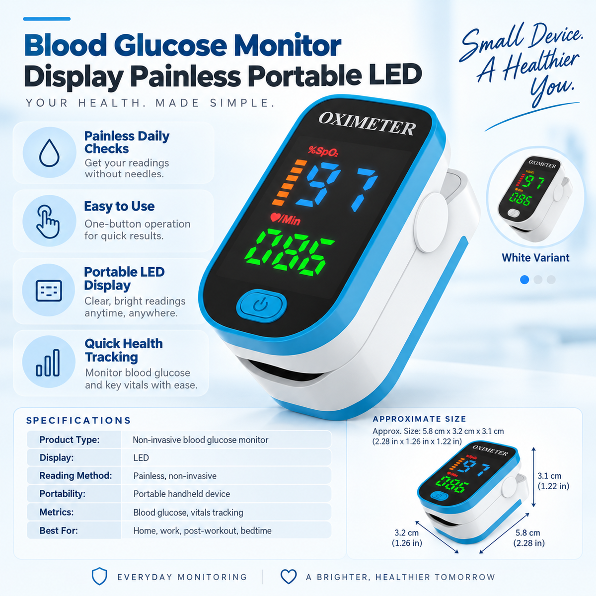 Painless Portable LED Blood Glucose Monitor