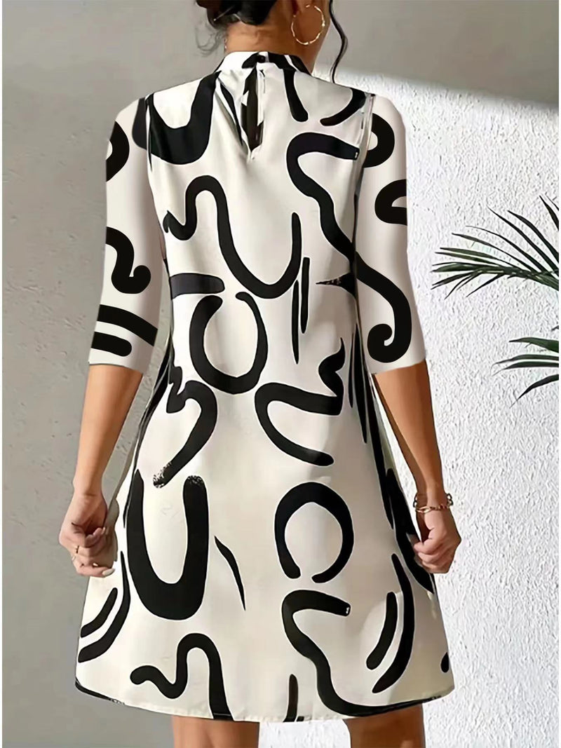 Women's Autumn Print Dress – Stylish & Cosy Everyday Fit