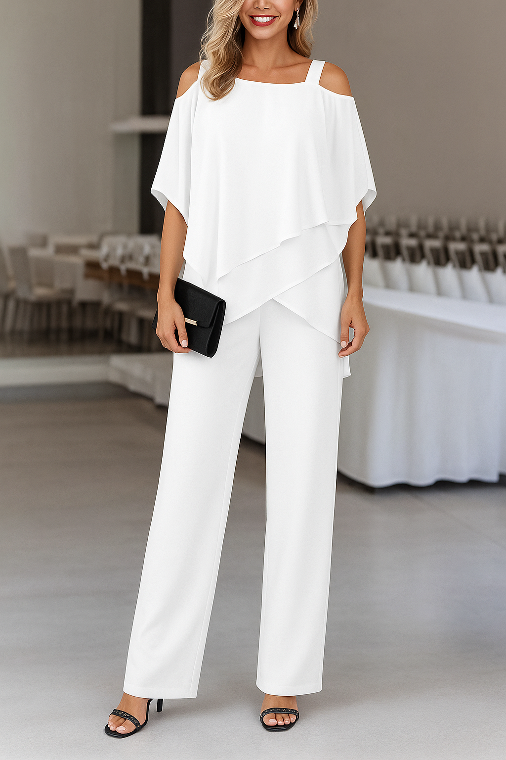 Mara | Damen Eleganter Jumpsuit | Tailliert Weiß