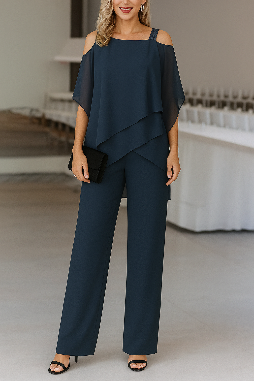 Mara | Damen Eleganter Jumpsuit | Tailliert Dunkelblau