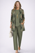 3-Piece Set with Cardigan, Top, and Wide-Leg Trousers