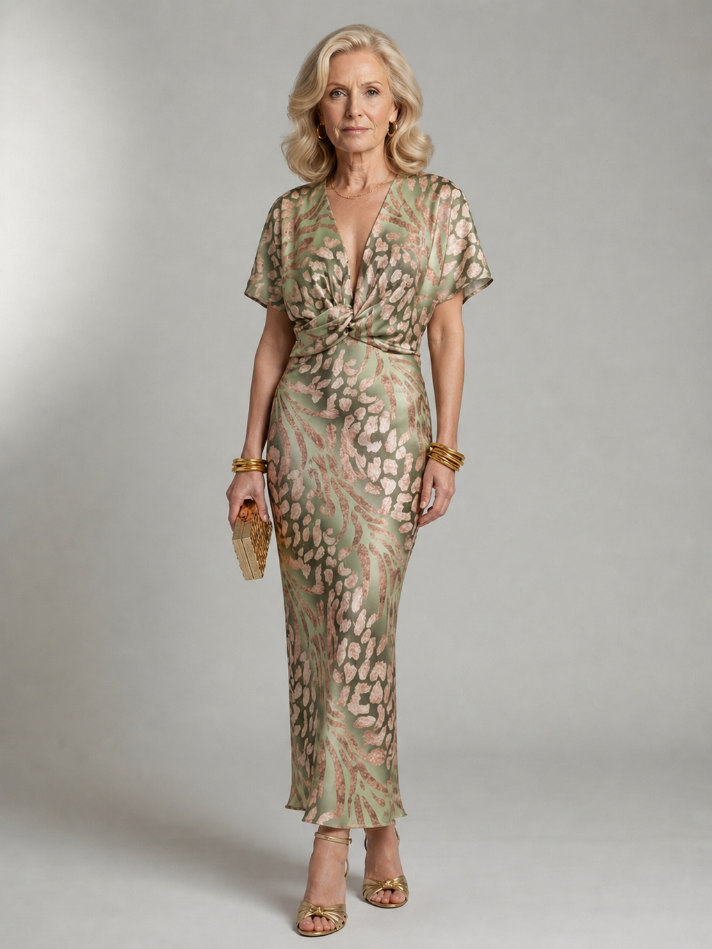 Abstract Print Twist Waist Midi Dress